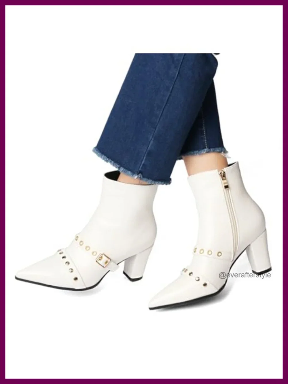 Kitten Heel Pointed Toe Ankle Booties with Buckle Closure Zip